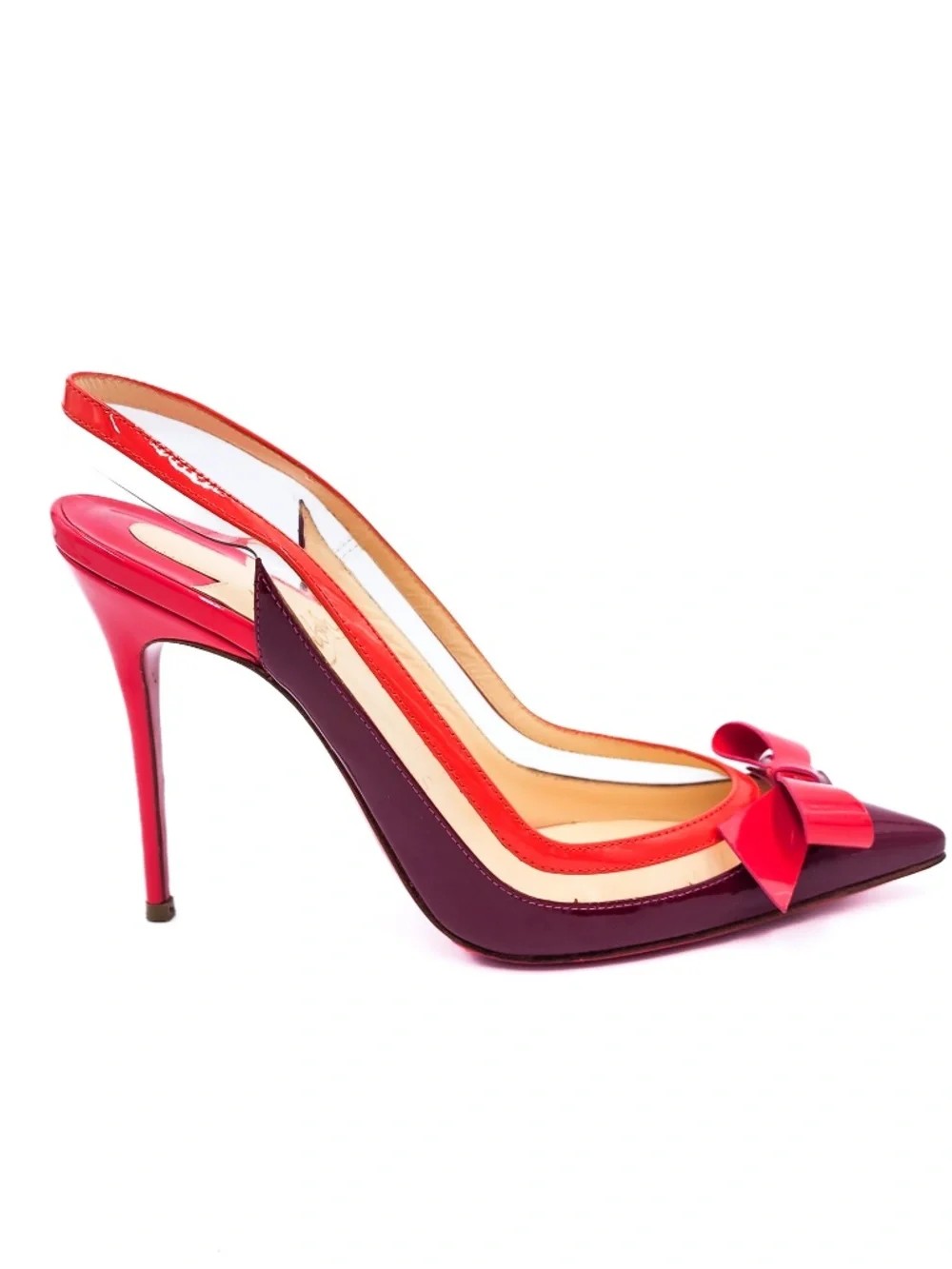 Christian Louboutin Patent Leather PVC Pink Bow Slingback Heels 36